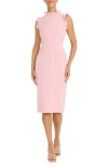 Maggy London Ruffle Mock Neck Sheath Dress In Shell Pink