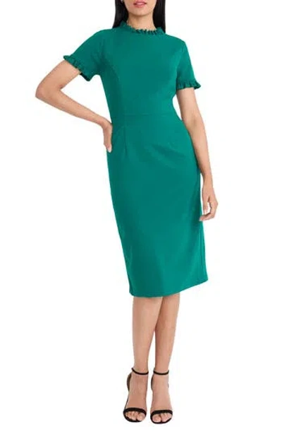 Maggy London Ruffle Short Sleeve Pocket Sheath Dress In Green