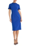 Maggy London Ruffle Short Sleeve Pocket Sheath Dress In Blue