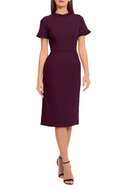 Maggy London Ruffle Short Sleeve Pocket Sheath Dress In Purple