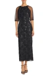 Maggy London Sequin Floral Cocktail Sheath Dress In Black