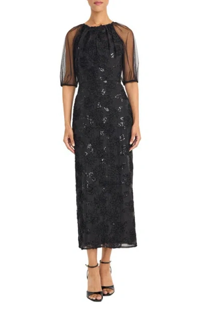 Maggy London Sequin Floral Cocktail Sheath Dress In Black