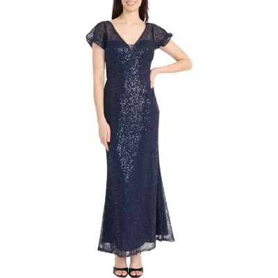 Maggy London Sequin Mermaid Gown In Navy Blazer/eclipse