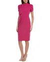 Maggy London Tie Neck Puff Sleeve Scuba Crepe Dress In Pink