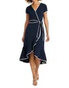 Maggy London Short Sleeve Faux Wrap Dress In Blue