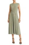 Maggy London Shirred Waist Midi Dress In Sage Green
