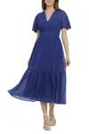 Maggy London Short Sheer Sleeve Midi Dress In Blue In Blue