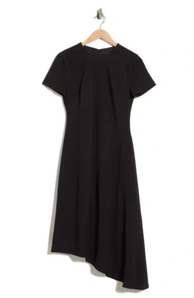Maggy London Short Sleeve Asymmetric Hem Midi Dress In Black