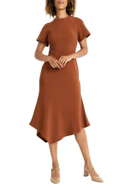 Maggy London Short Sleeve Asymmetric Hem Midi Dress In Cedar