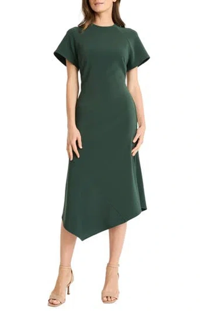 Maggy London Short Sleeve Asymmetric Hem Midi Dress In Green