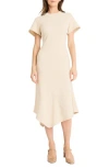 Maggy London Short Sleeve Asymmetric Hem Midi Dress In Horn