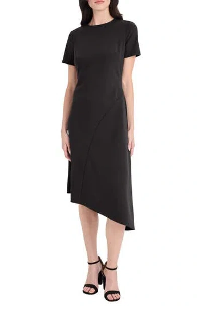 Maggy London Short Sleeve Asymmetric Midi Dress In Black