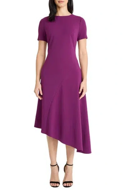 MAGGY LONDON MAGGY LONDON SHORT SLEEVE ASYMMETRIC MIDI DRESS