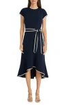 Maggy London Short Sleeve Belted Dress In Twilight Navy
