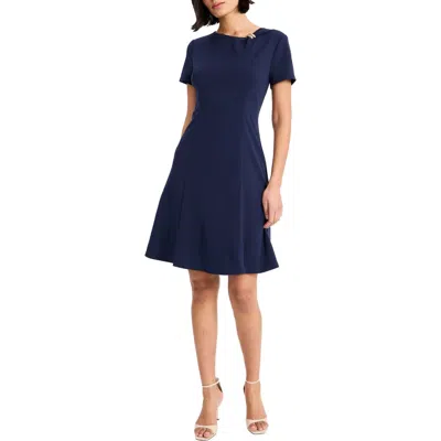 Maggy London Short Sleeve Fit & Flare Dress In Blue