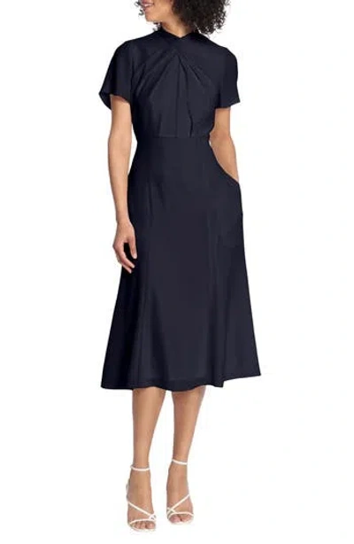 Maggy London Short Sleeve Fit & Flare Midi Dress In Navy Blazer