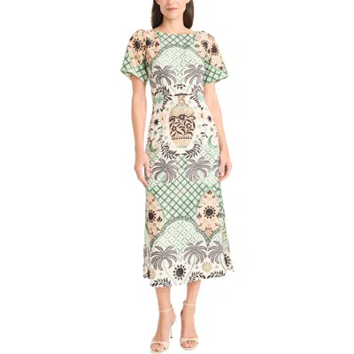 Maggy London Short Sleeve Midi Dress In Multi