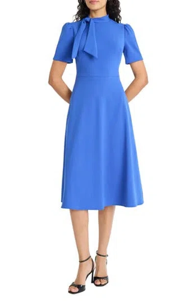 Maggy London Short Sleeve Necktie Midi Dress In Blue