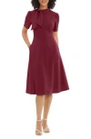 Maggy London Short Sleeve Necktie Midi Dress In Arresting Burgundy