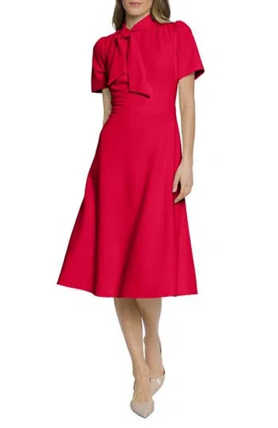 Maggy London Short Sleeve Necktie Midi Dress In Chili Pepper