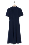 Maggy London Short Sleeve Necktie Midi Dress In Navy Blazer