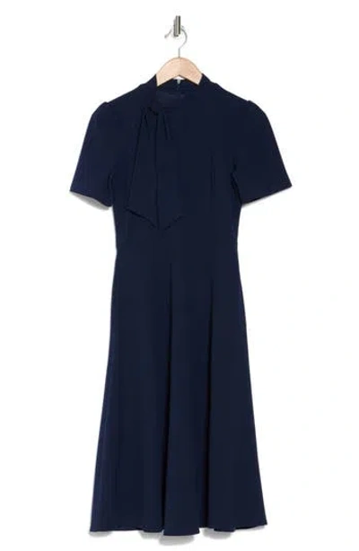 Maggy London Short Sleeve Necktie Midi Dress In Navy Blazer