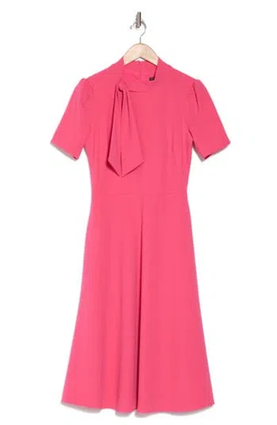 Maggy London Short Sleeve Necktie Midi Dress In Pink Flambe