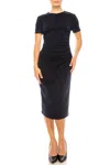Maggy London Short Sleeve Ruched Sheath Dress In Navy In Black