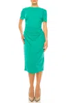Maggy London Short Sleeve Ruched Sheath Dress In Spectra Green In Blue