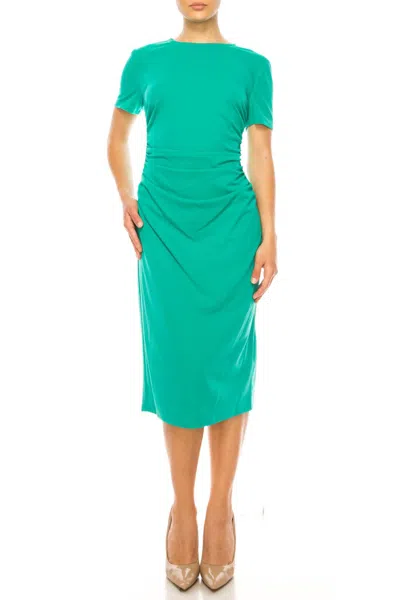 Maggy London Short Sleeve Ruched Sheath Dress In Spectra Green In Blue