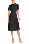 Maggy London Short Sleeve Ruffle Midi Dress In Black