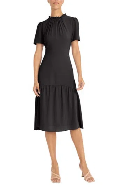 Maggy London Short Sleeve Ruffle Midi Dress In Black