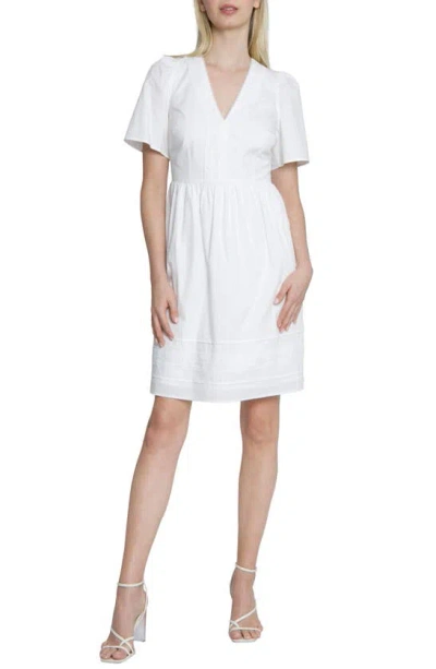 Maggy London Short Sleeve Stretch Cotton Fit & Flare Dress In Ivory