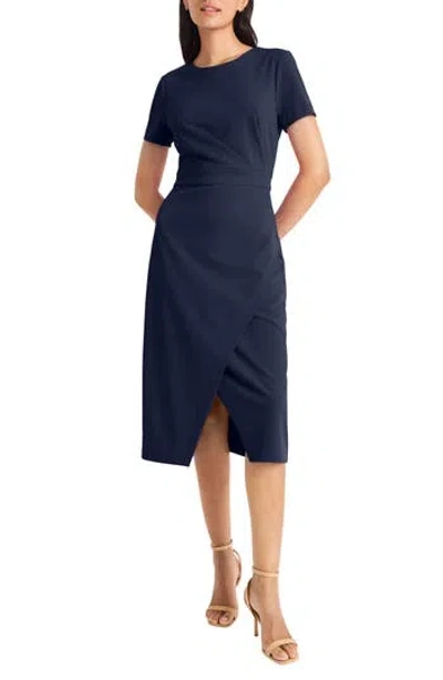 Maggy London Short Sleeve Tulip Hem Midi Dress In Blue