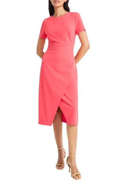 Maggy London Short Sleeve Tulip Hem Midi Dress In Pink