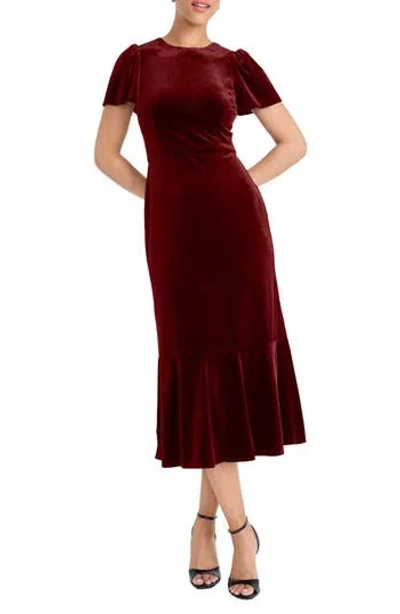 Maggy London Short Sleeve Velvet Midi Dress In Red