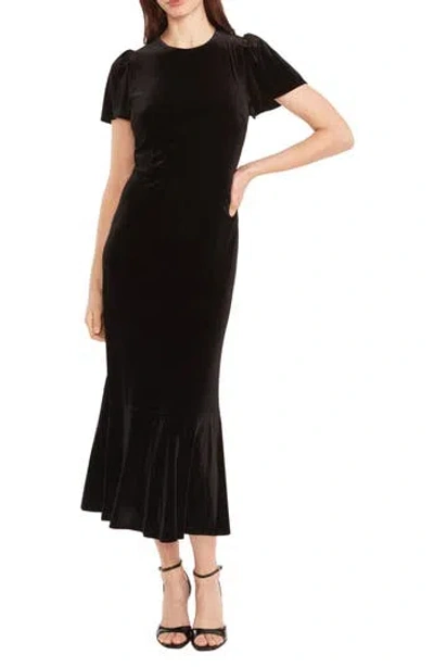 Maggy London Short Sleeve Velvet Midi Dress In Black