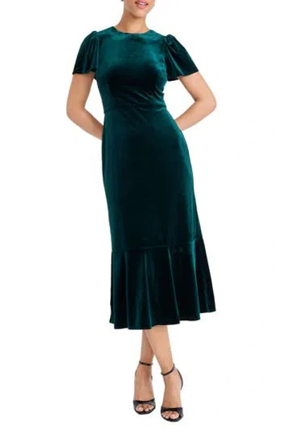 Maggy London Short Sleeve Velvet Midi Dress In Blue