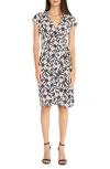 Maggy London Short Sleeve Wrap Dress In Cream/charcoal