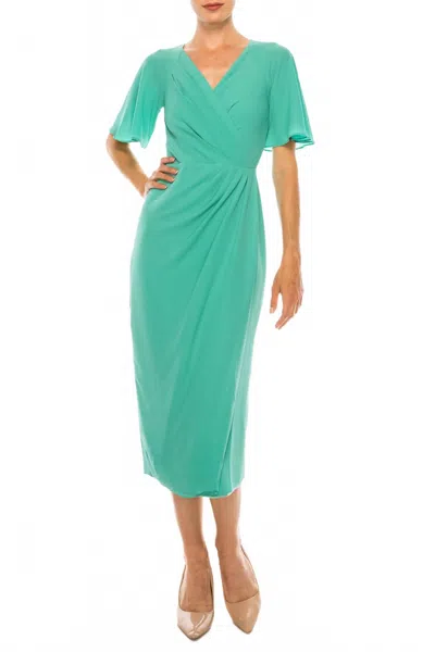 Maggy London Short Sleeve Wrap Midi Dress In Green