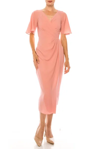 Maggy London Short Sleeve Wrap Midi Dress In Rose