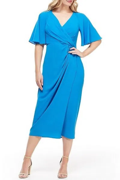 Maggy London Short Sleeve Wrap Midi Dress In Sea Blue