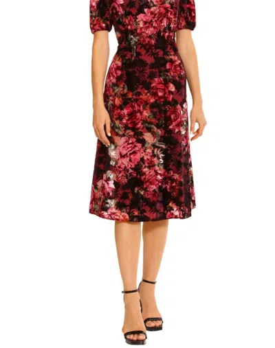 Maggy London Short-sleeve Floral Keyhole Dress In Raisin Win In Red