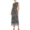 Maggy London Side Drape Midi Dress In Black/ivory
