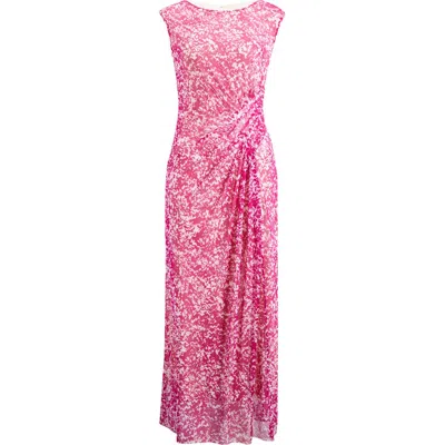 Maggy London Side Drape Midi Dress In Ivory/audacious Orchid