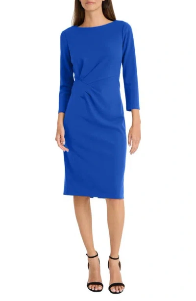 Maggy London Side Pleat Midi Dress In Blue
