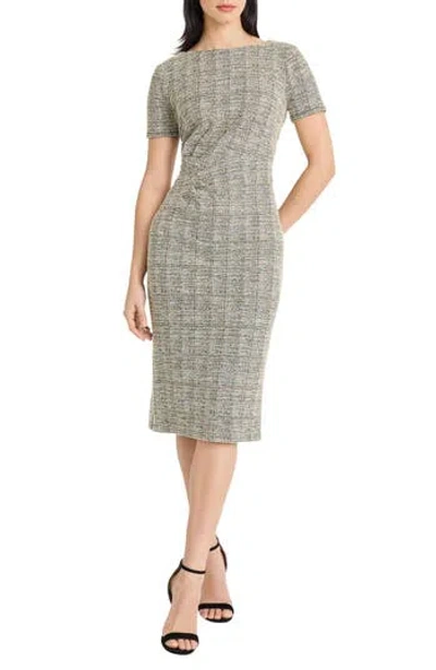 Maggy London Side Ruched Tweed Sheath Dress In Gray
