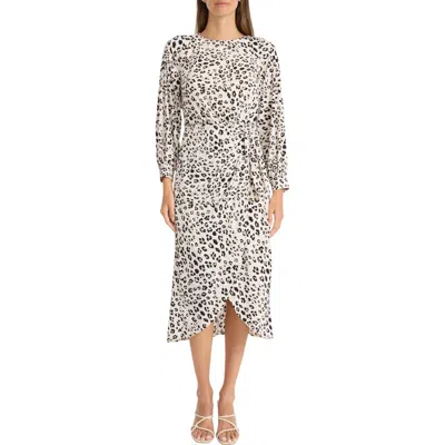 Maggy London Side Tie Long Sleeve Midi Dress In Ivory,blk