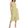 Maggy London Sleeveless Belted Midi Dress In Moss