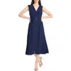 Maggy London Sleeveless Belted Midi Dress In Navy Blazer